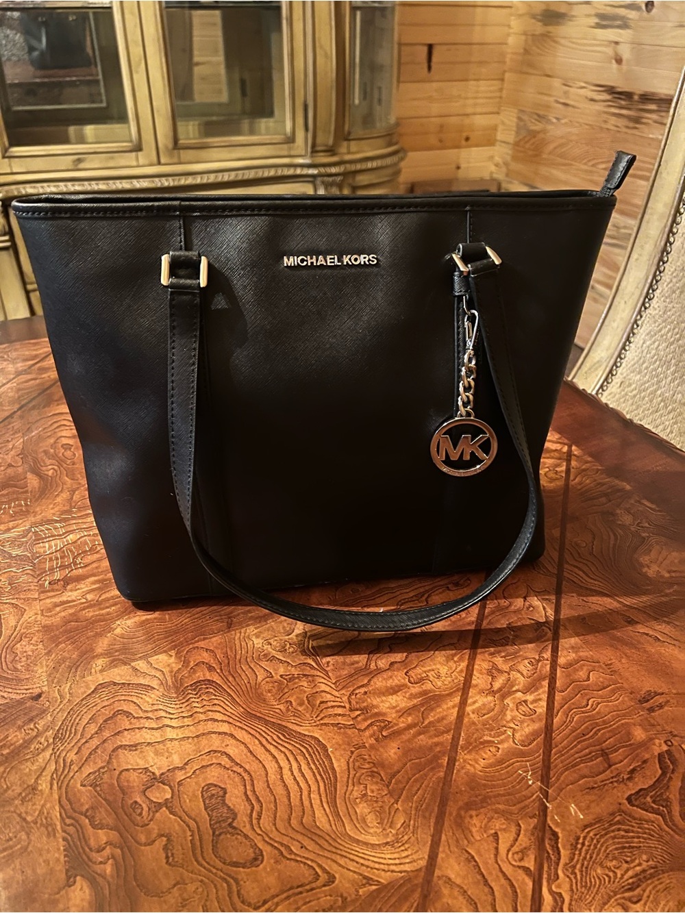 Michael Kors Black Saffiano Leather Tote with MK Charm